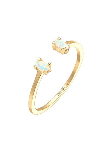 ELLI Ring mit Opal Oval Offen Verstellbar 925 Silber Gold
