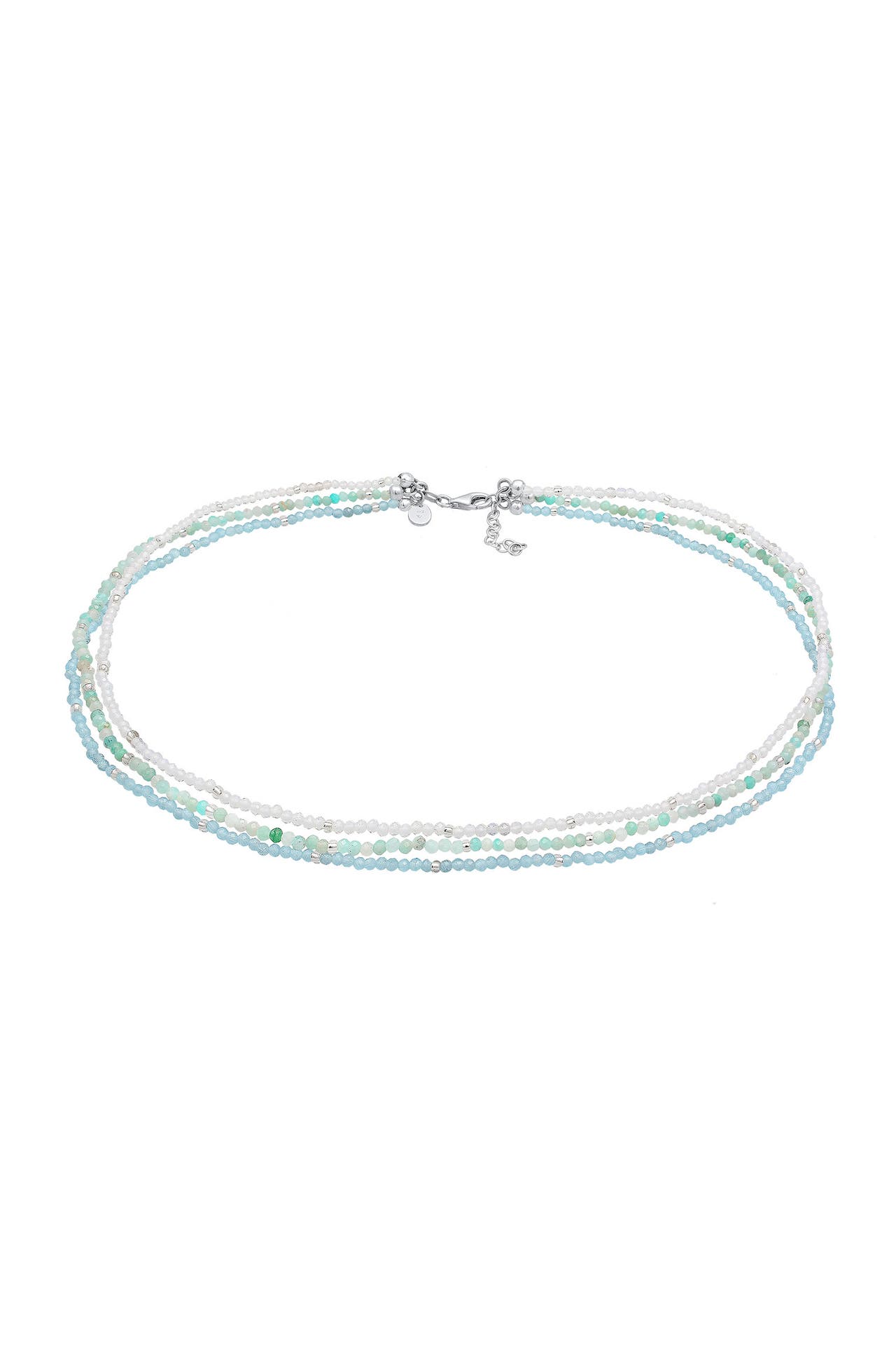 ELLI PREMIUM Kette Edelstein Perlen Mondstein Zirkon 3-reihig 925 Silber Silber, Bild 1