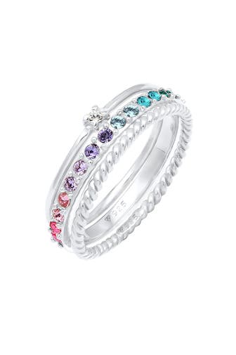 ELLI Ring Kristalle Farbig Regenbogen Set (3 tlg) 925 Silber