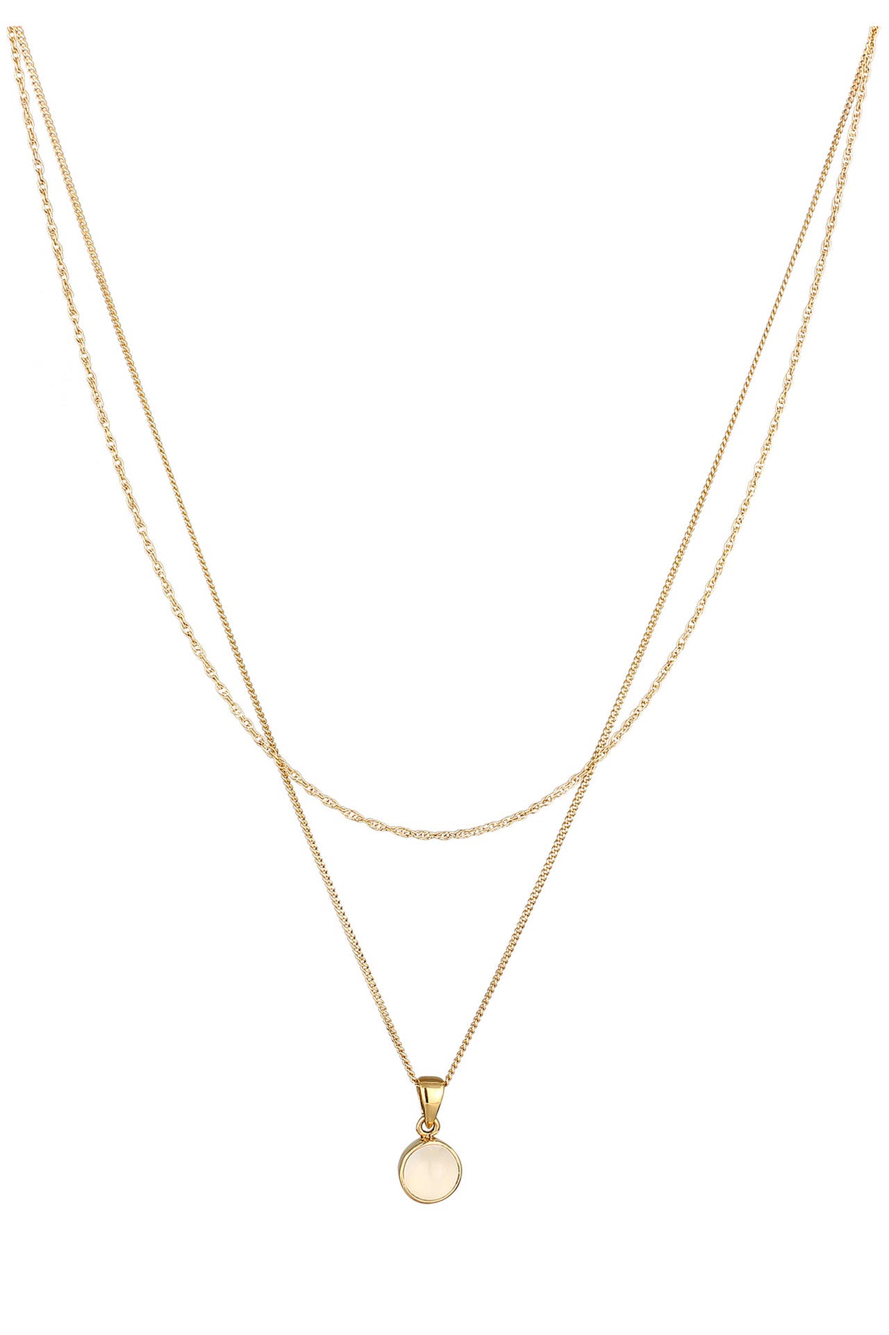 ELLI Kette Layer Solitär Mondstein Weiß 925 Sterling Silber Gold, Bild 1