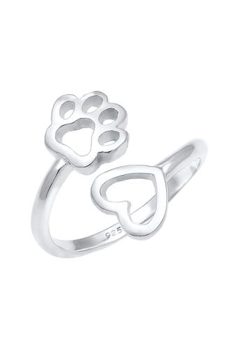 NENALINA Ring Herz Pfote Tierliebe Offen Verstellbar 925 Silber Silber