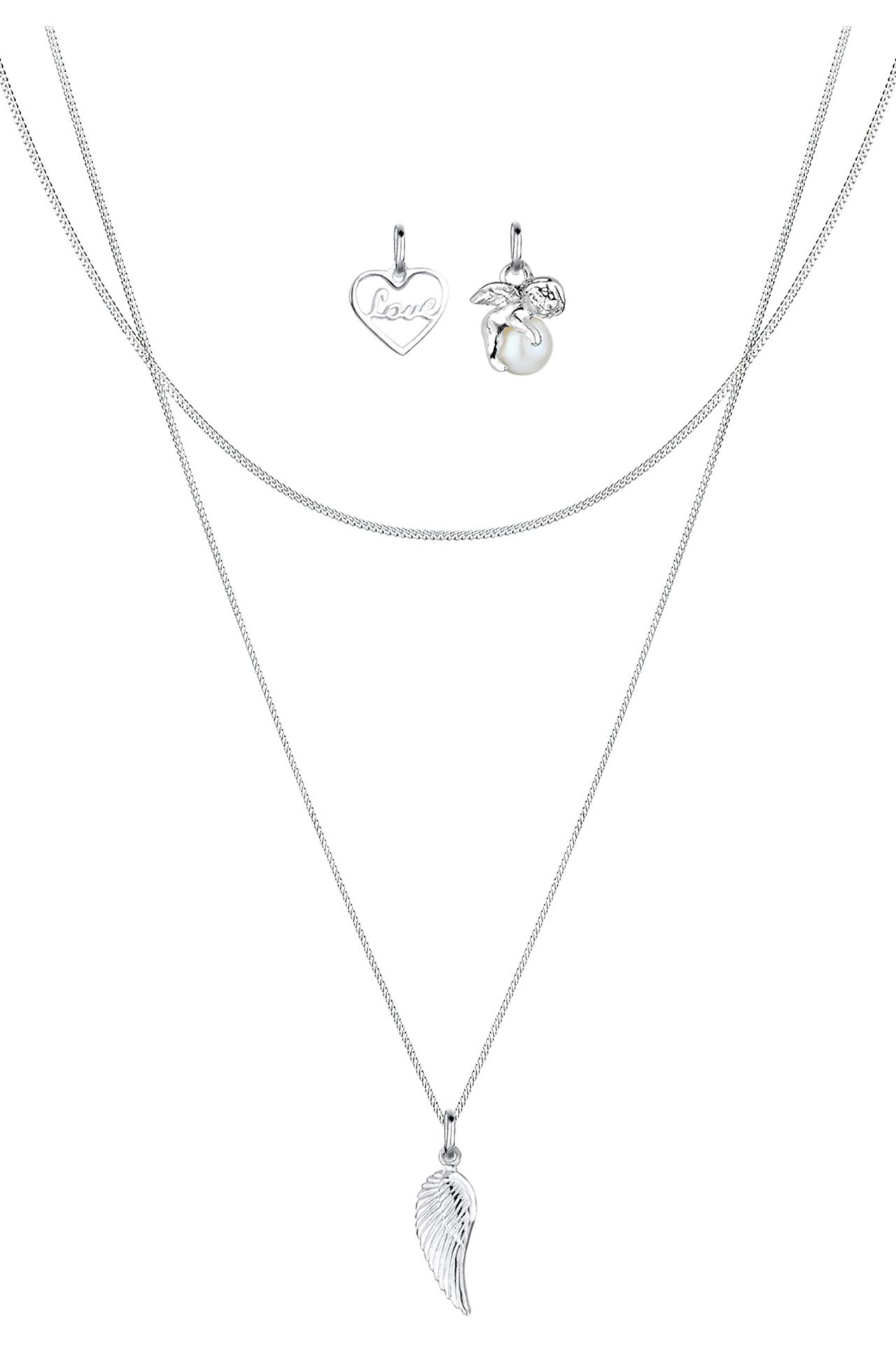 ELLI Kette Anhänger-Set Herz Engel Flügel 925 Silber Silber, Bild 1