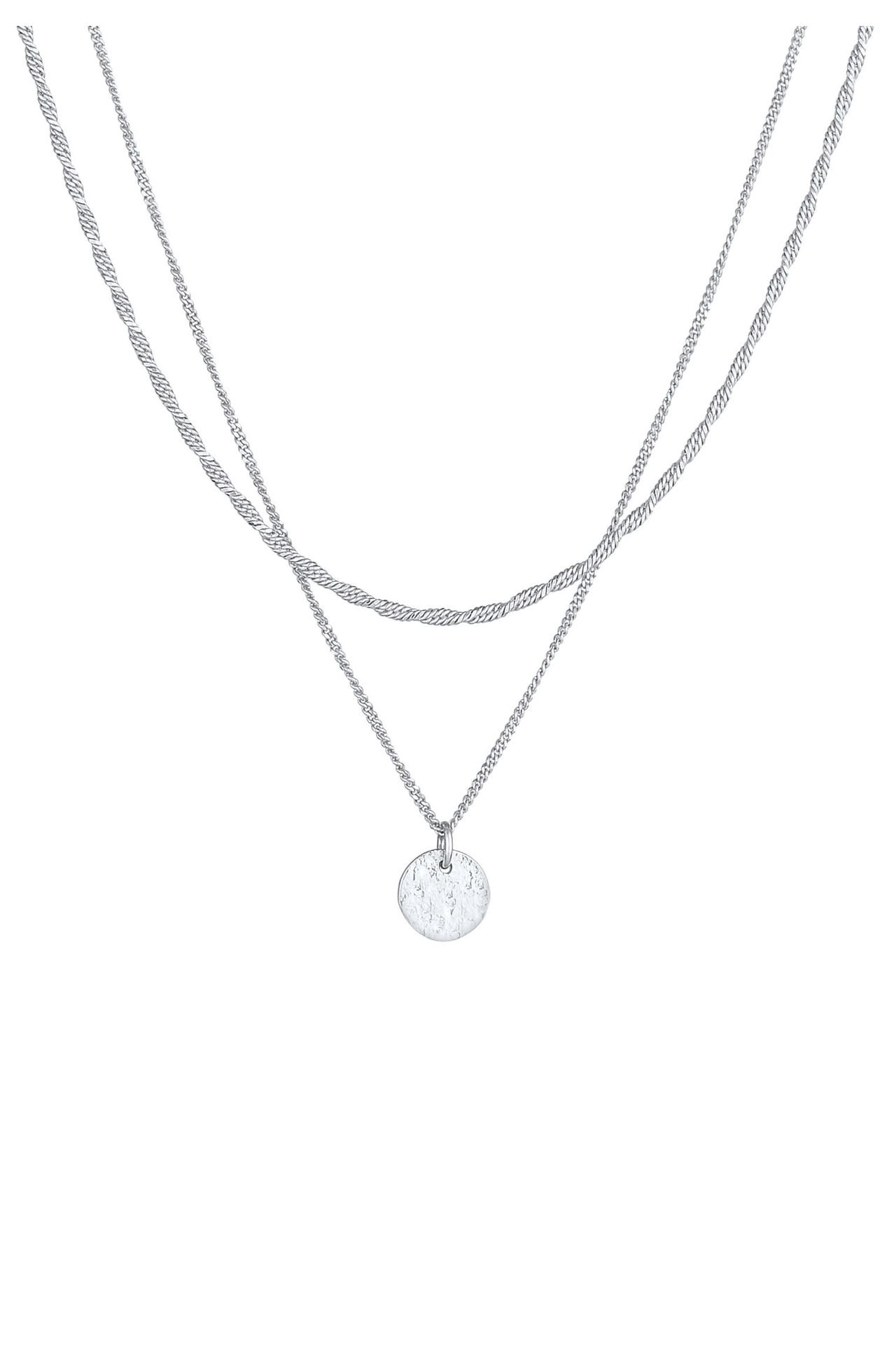 ELLI PREMIUM Kette Layer Kordel Panzerkette Plättchen 925er Silber Silber, Bild 1