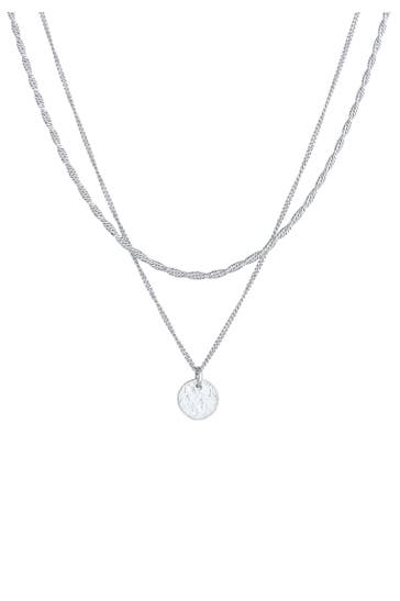 ELLI PREMIUM Kette Layer Kordel Panzerkette Plättchen 925er Silber Silber