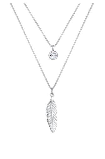 ELLI Kette Feder Boho 925 Silber, mit Kristallen von Swarovski® Silber