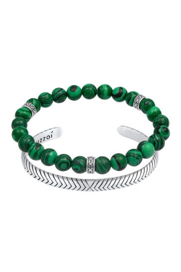 KUZZOI Armband Herren Malachit Stein Armreif Oxidiert 925er (2 tlg) Grün