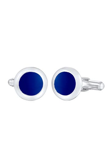 KUZZOI Manschettenknöpfe Basic Rund Klassik Geo Emaille Blau 925 Silber Silber