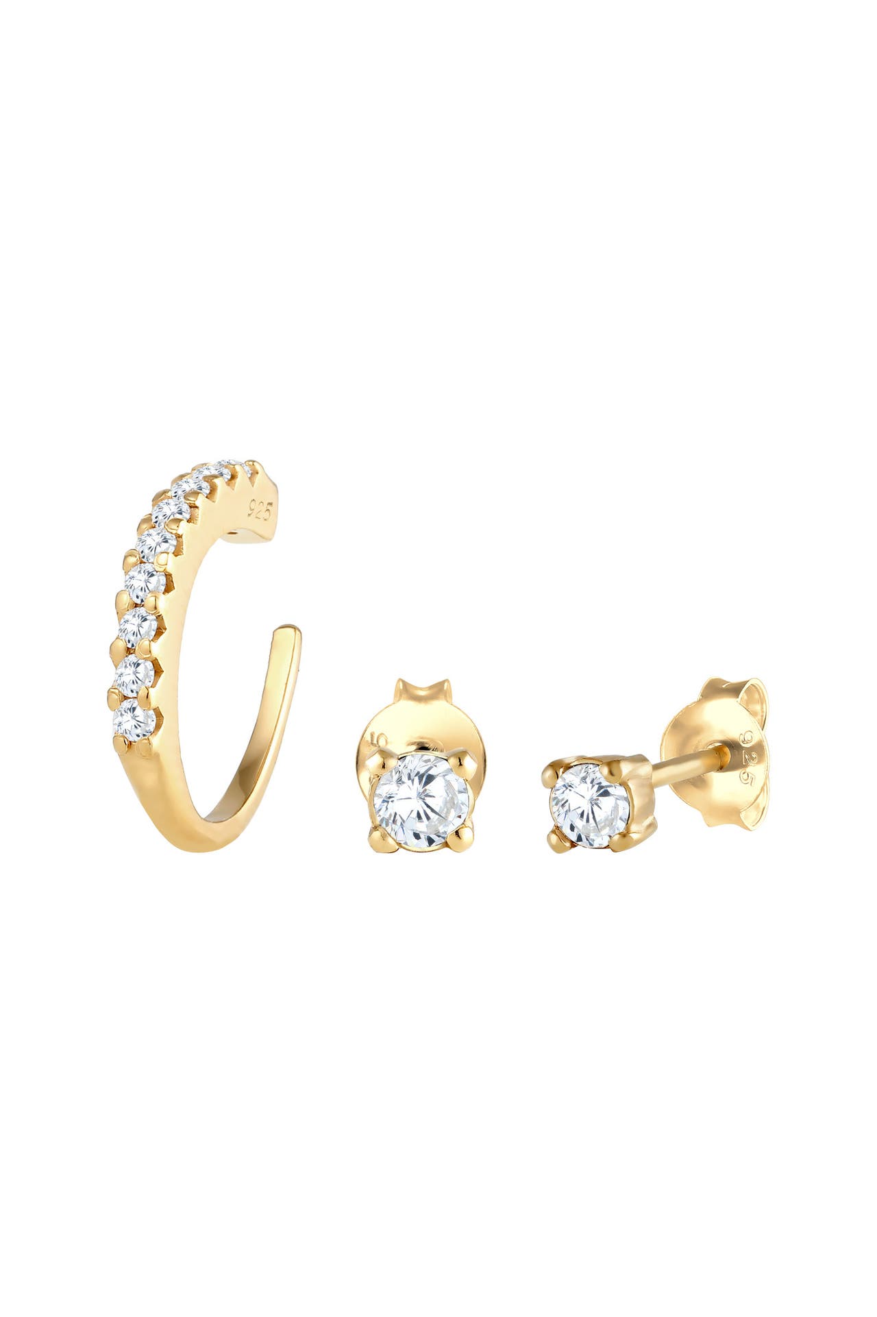 ELLI Ohrringe Ohrstecker Earcuff Zirkonia Set 925 Sterling Silber Gold, Bild 1