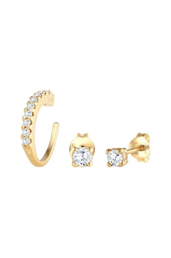 ELLI Ohrringe Ohrstecker Earcuff Zirkonia Set 925 Sterling Silber Gold