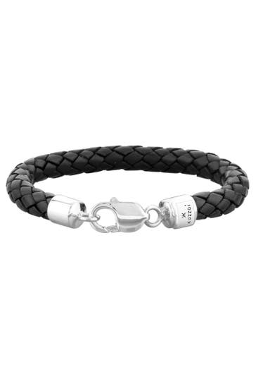 KUZZOI Armband Herren Echtleder Geflochten Karabiner 925 Silber Silber