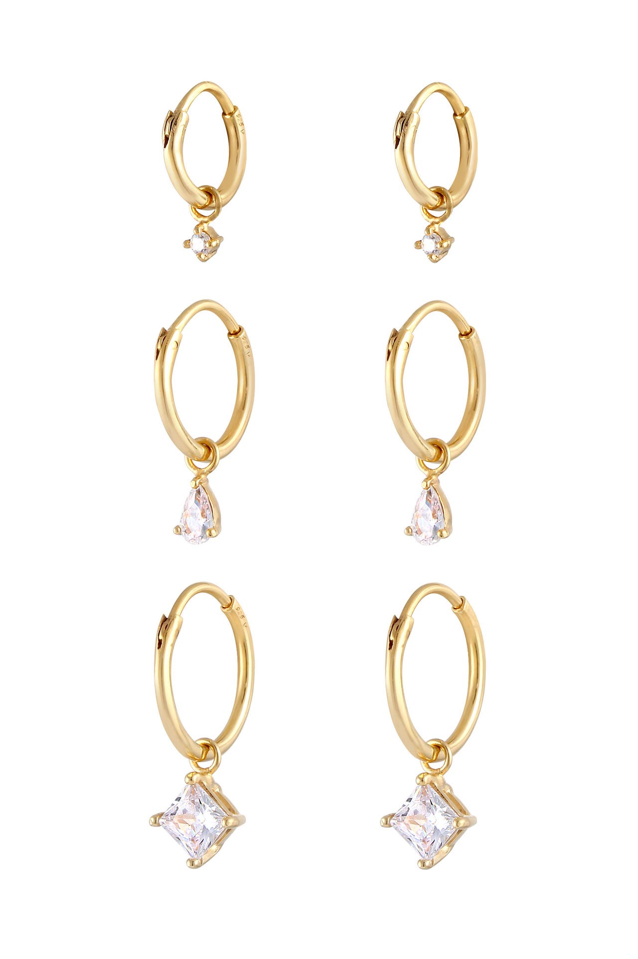 ELLI Ohrringe Creolen Trio Einhänger Zirkonia 3er Set 925 Silber Gold, Bild 1