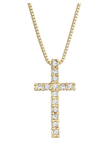 KUZZOI Kette Kreuz Kristalle Religion 925 Silber Gold