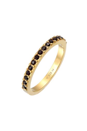 ELLI Ring Memoire Bandring Schwarz 925 Silber, mit Kristallen von Swarovski® Gold