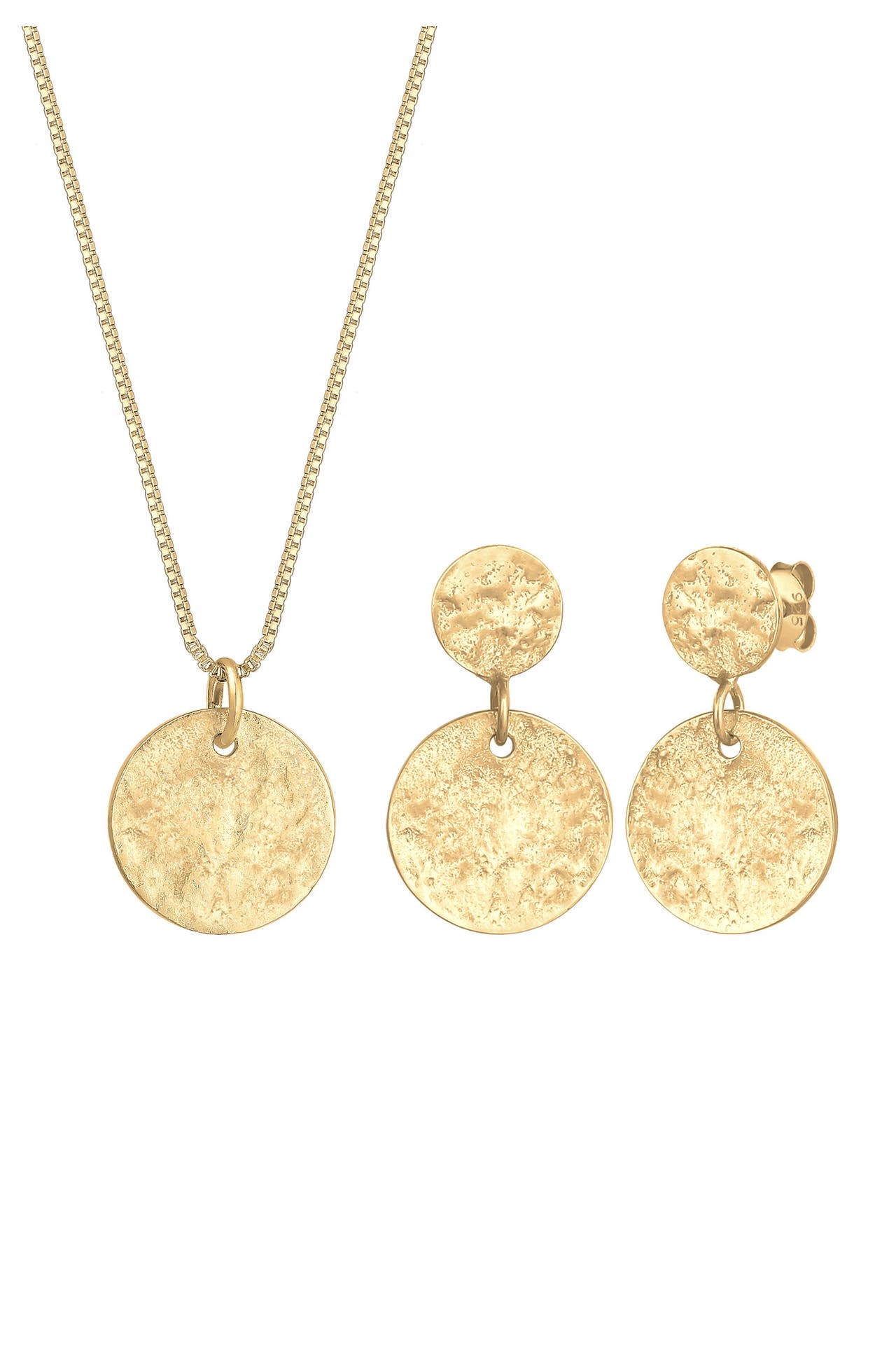 ELLI Schmuckset Kette Ohrhänger Plättchen Vintage Coin 925 Silber Gold, Bild 1