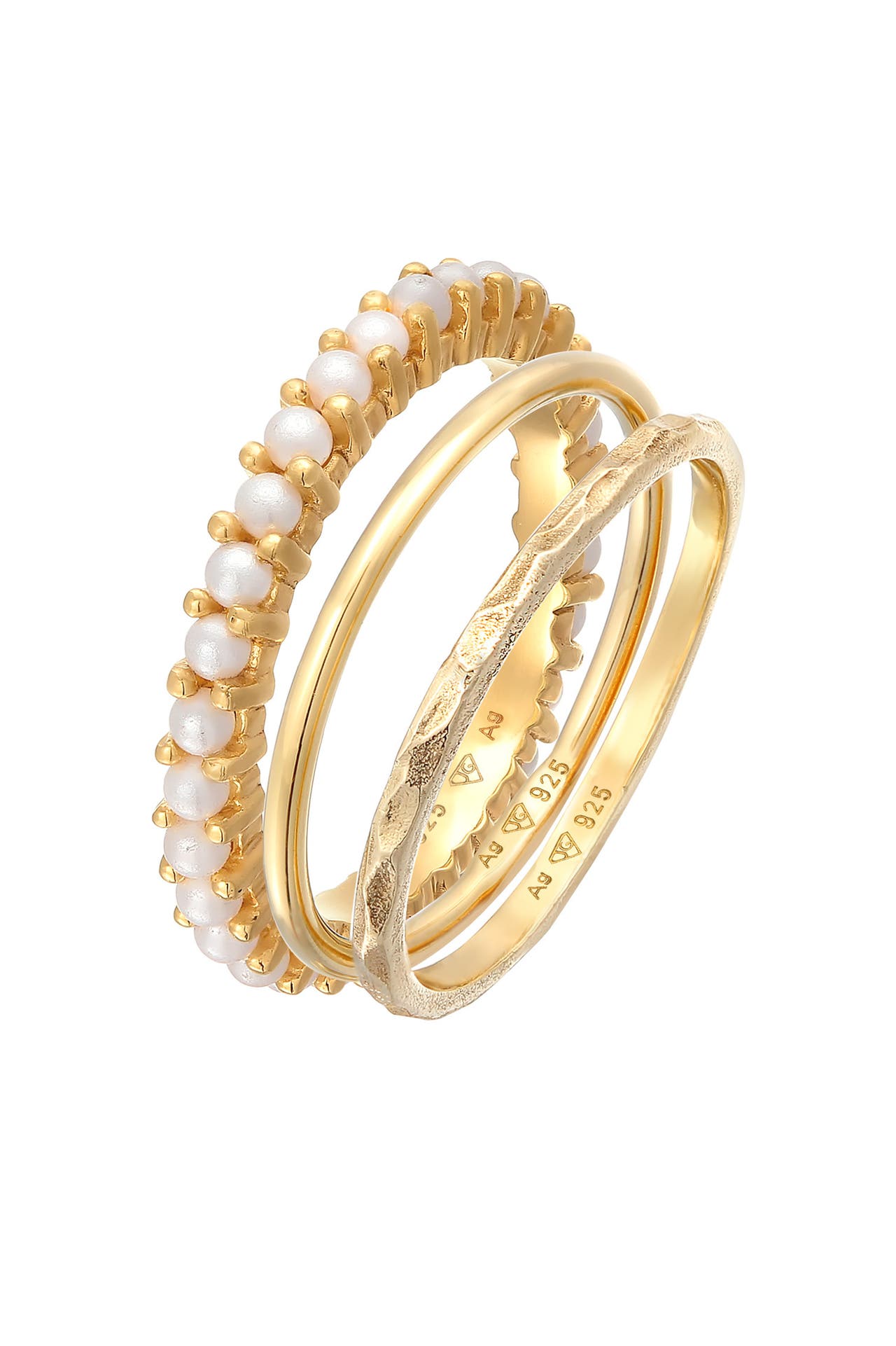 ELLI Ring Stapelring Perlen 3er Set 925 Silber Gold, Bild 1
