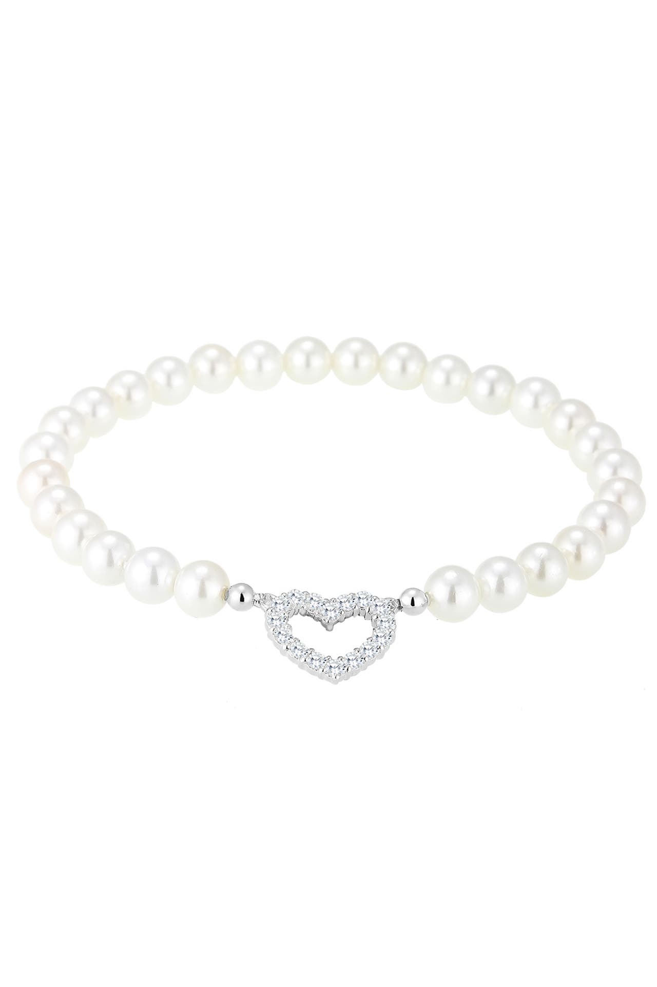 ELLI Armband Muschelkernperlen Herz Zirkonia Weiß 925 Sterling Silber Weiß, Bild 1