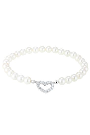 ELLI Armband Muschelkernperlen Herz Zirkonia Weiß 925 Sterling Silber Weiß