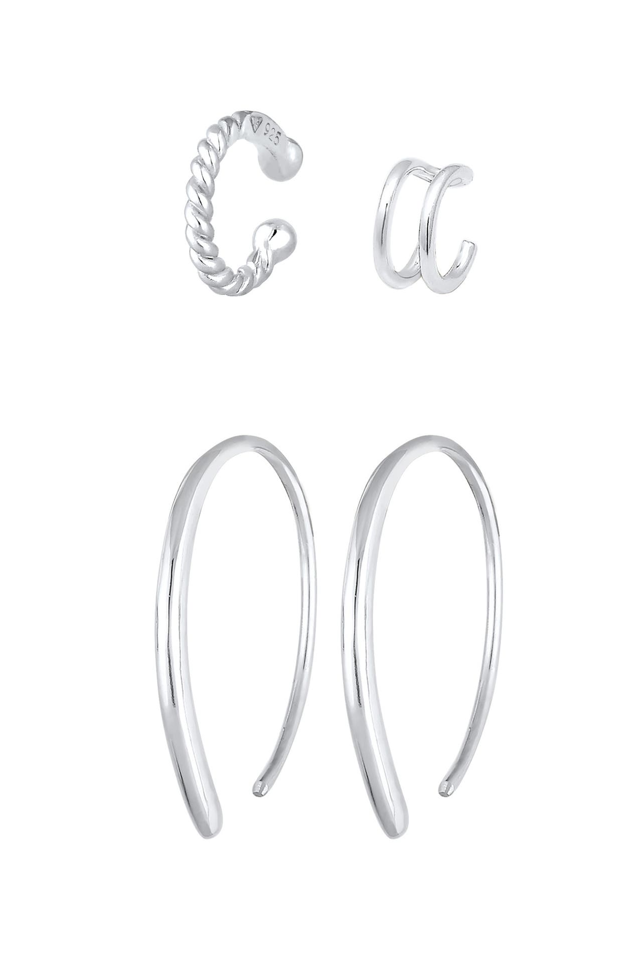 ELLI Ohrringe Basic Set Creolen Earcuff Blogger Trend 925 Silber Silber, Bild 1