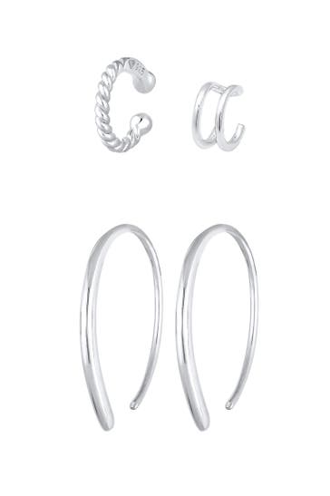 ELLI Ohrringe Basic Set Creolen Earcuff Blogger Trend 925 Silber Silber
