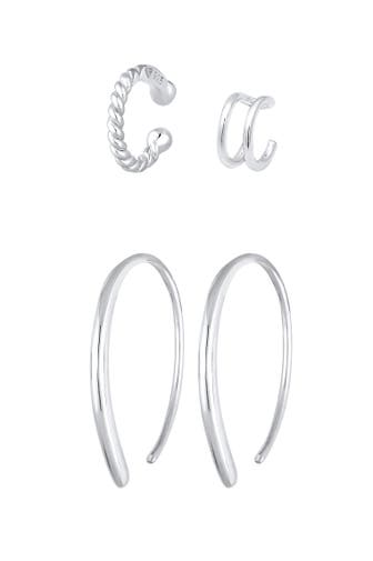 ELLI Ohrringe Basic Set Creolen Earcuff Blogger Trend 925 Silber Silber