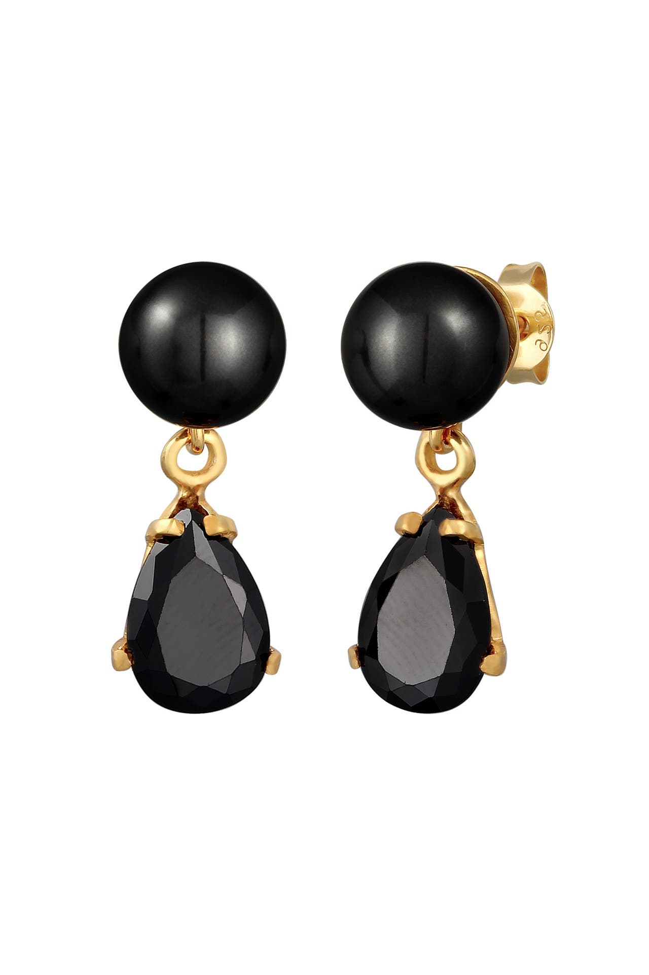ELLI Ohrringe Zirkonia synth. Perle Schwarz 925 Silber Gold, Bild 1