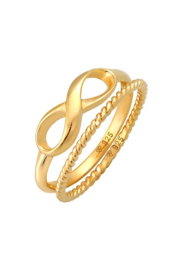 ELLI Ring Infinity Bandring Gedreht Stapelring Set 925 Silber Gold
