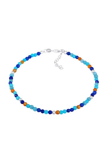 ELLI Fußschmuck Achat Kugeln Blau Bunt 925 Silber