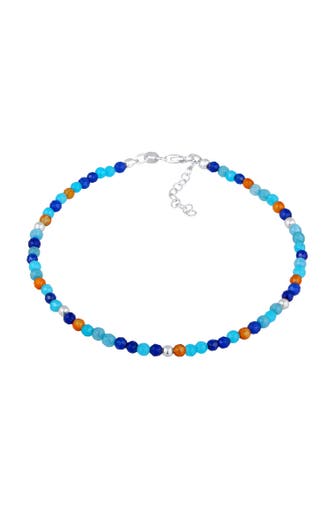 ELLI Fusskettchen Achat Kugeln Blau Bunt 925 Silber Silber