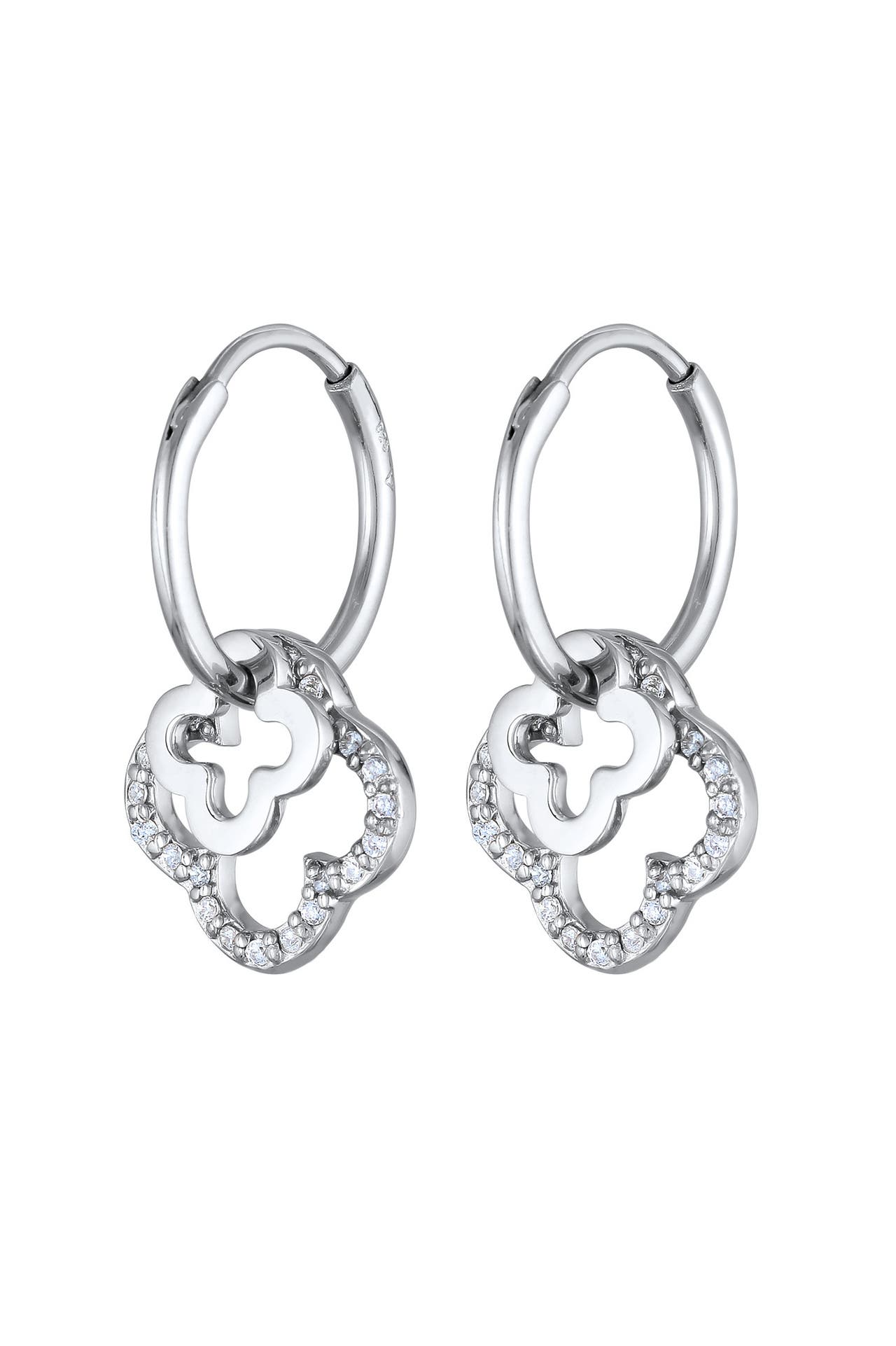 ELLI Ohrringe Creolen Kleeblatt Zirkonia Brillantschliff Weiß 925 Sterling Silber Silber, Bild 1