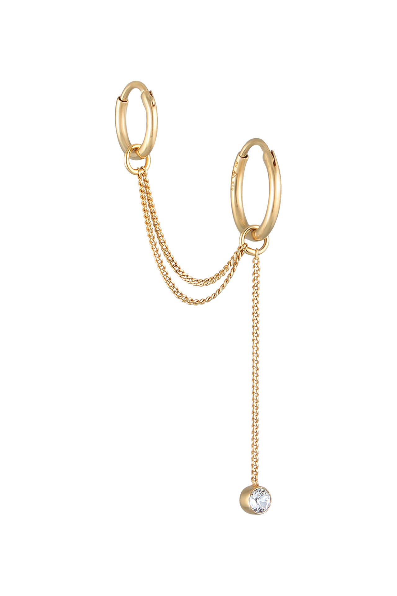 ELLI Ohrringe Ear Chain Creolen Modern 925 Silber vergoldet, mit Kristallen von Swarovski® Gold, Bild 1