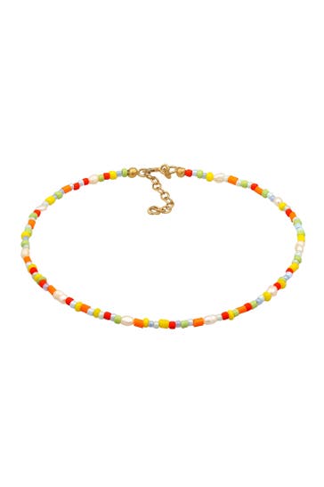 ELLI Fusskettchen Süßwasser-Zuchtperlen Glas Beads Bunt 925 Silber Bunt