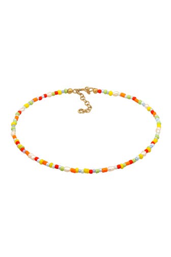 ELLI Fusskettchen Süßwasser-Zuchtperlen Glas Beads Bunt 925 Silber Bunt