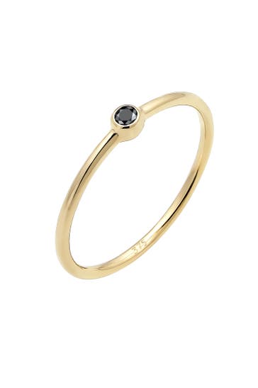ELLI DIAMONDS Ring Solitär Schwarzer Diamant (0.03 ct) 375er Gelbgold Gold