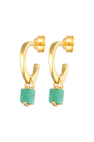 ELLI PREMIUM Ohrringe Creolen Stecker Jade Pyramide 925 Silber vergoldet Gold