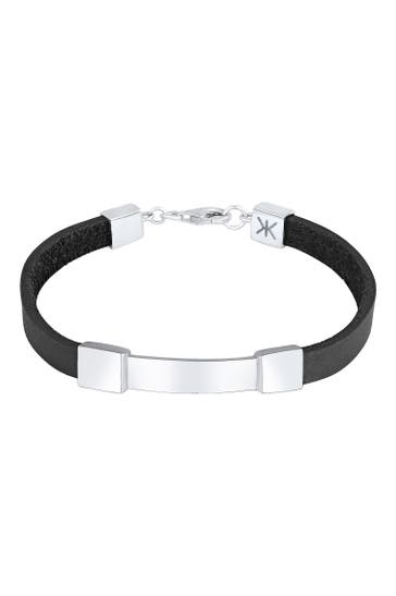 KUZZOI Armband Herren Leder Schild Platte Elegant 925er Silber Silber