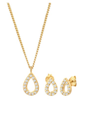 ELLI Schmuckset Tropfen Zirkonia Elegant 925 Silber Gold