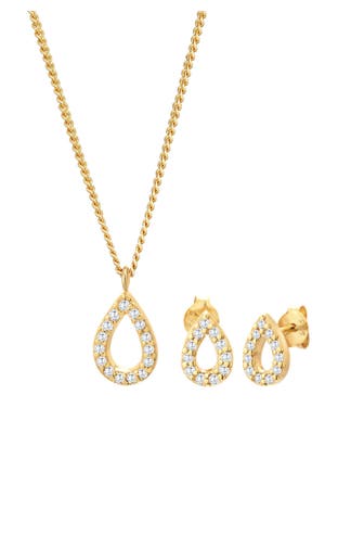 ELLI Schmuckset Tropfen Zirkonia Elegant 925 Silber Gold