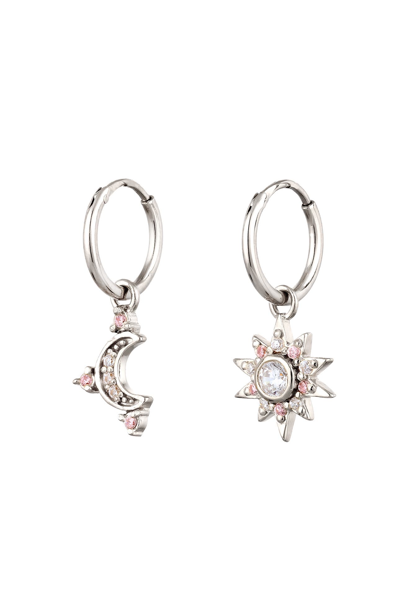 ELLI Ohrringe Creole Mond Sonne Zirkonia Weiß Rosa 925 Sterling Silber Silber, Bild 1