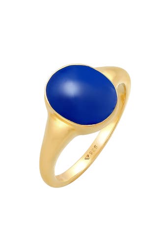 ELLI Ring Siegelring Emaille Oval 925 Silber Dunkelblau