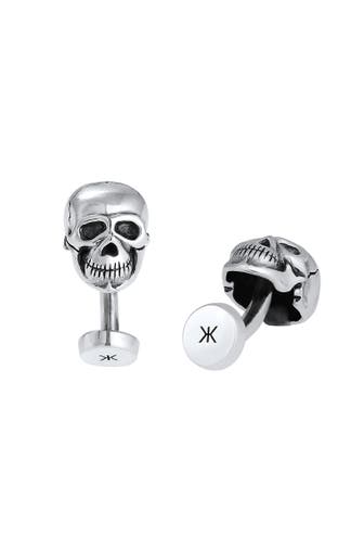 KUZZOI Manschettenknöpfe Totenkopf Oxidiert 925er Silber Silber