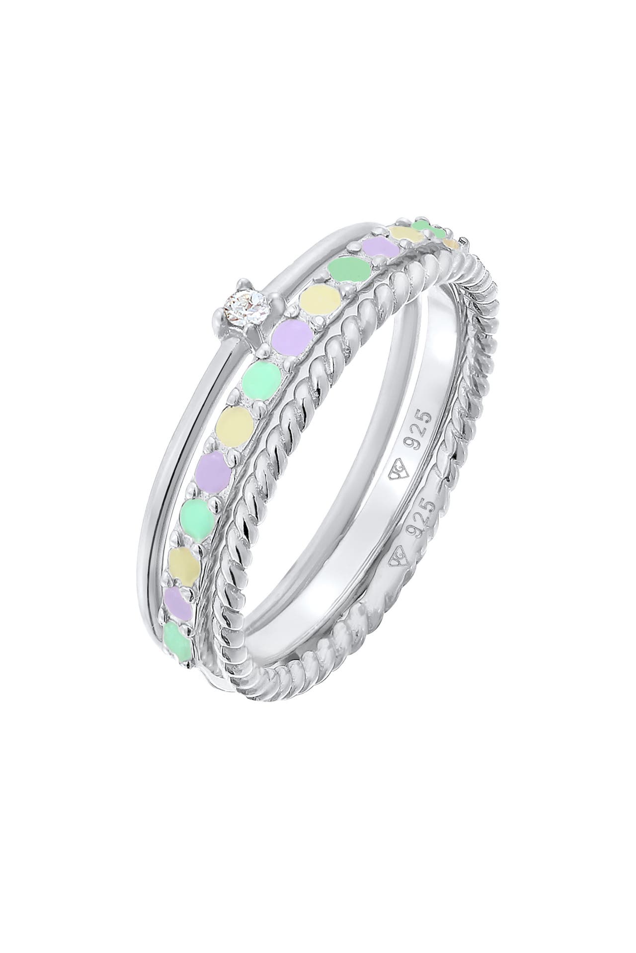 ELLI Ring Multi-Color Emaille 3er Set 925 Silber, mit Kristallen von Swarovski® Silber, Bild 1