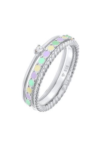ELLI Ring Multi-Color Emaille 3er Set 925 Silber, mit Kristallen von Swarovski® Silber