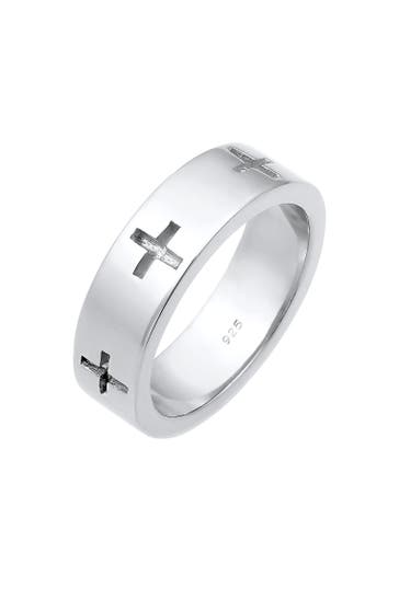 ELLI Ring Kreuz Cut Out Bandring Religiös Glaube 925 Silber Silber