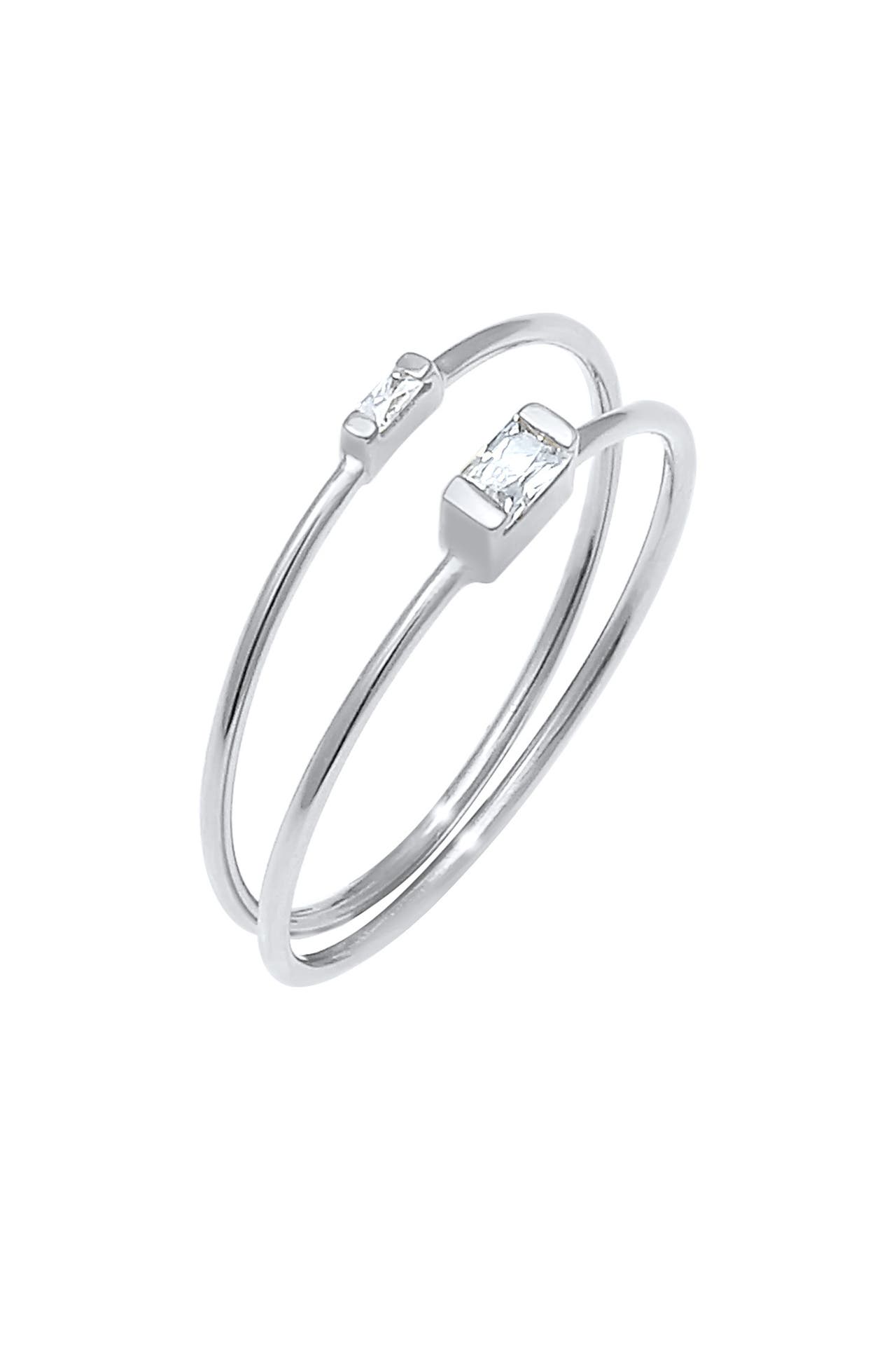ELLI Ring Stapelringe Zirkonia Rechteck (2 tlg) 925 Silber Silber, Bild 1