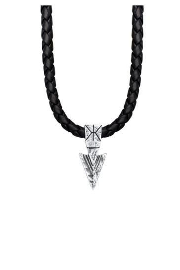 KUZZOI Kette Herren Lederkette Arrow Pfeil Oxidiert 925 Silber Silber