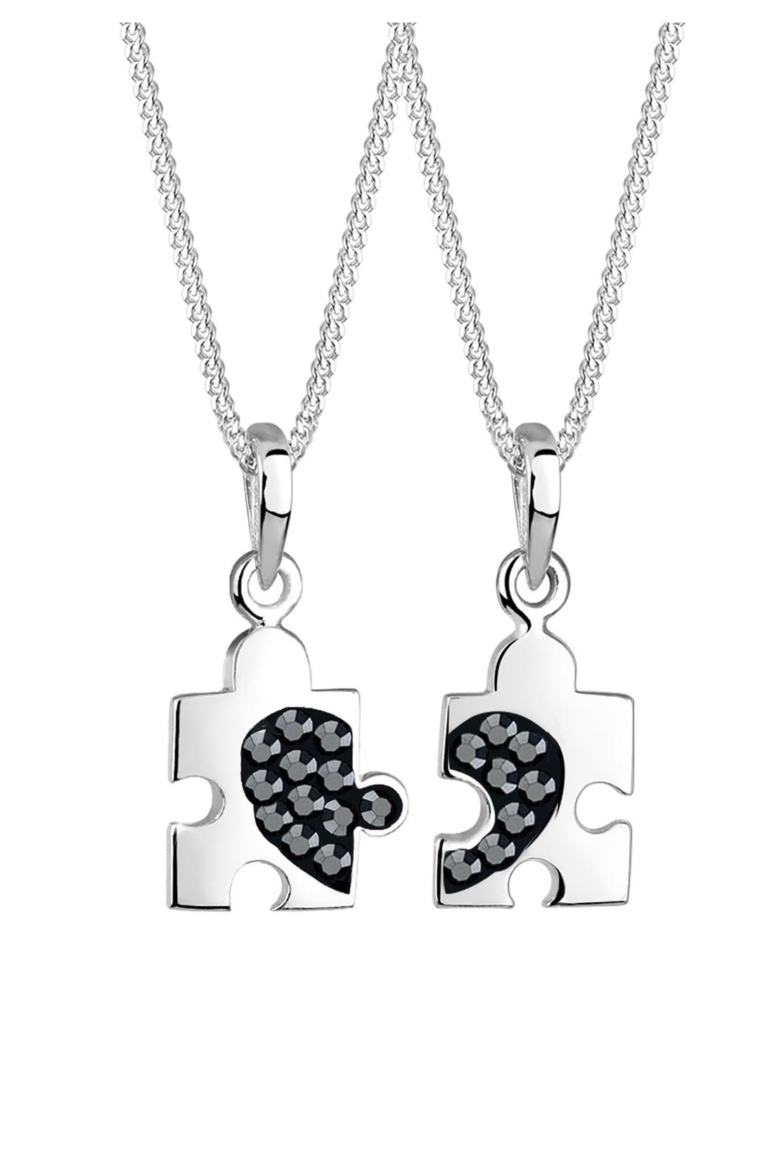 ELLI Kette Set Partnerkette Puzzle 925 Sterling Silber, mit Kristallen von Swarovski® Schwarz, Bild 1