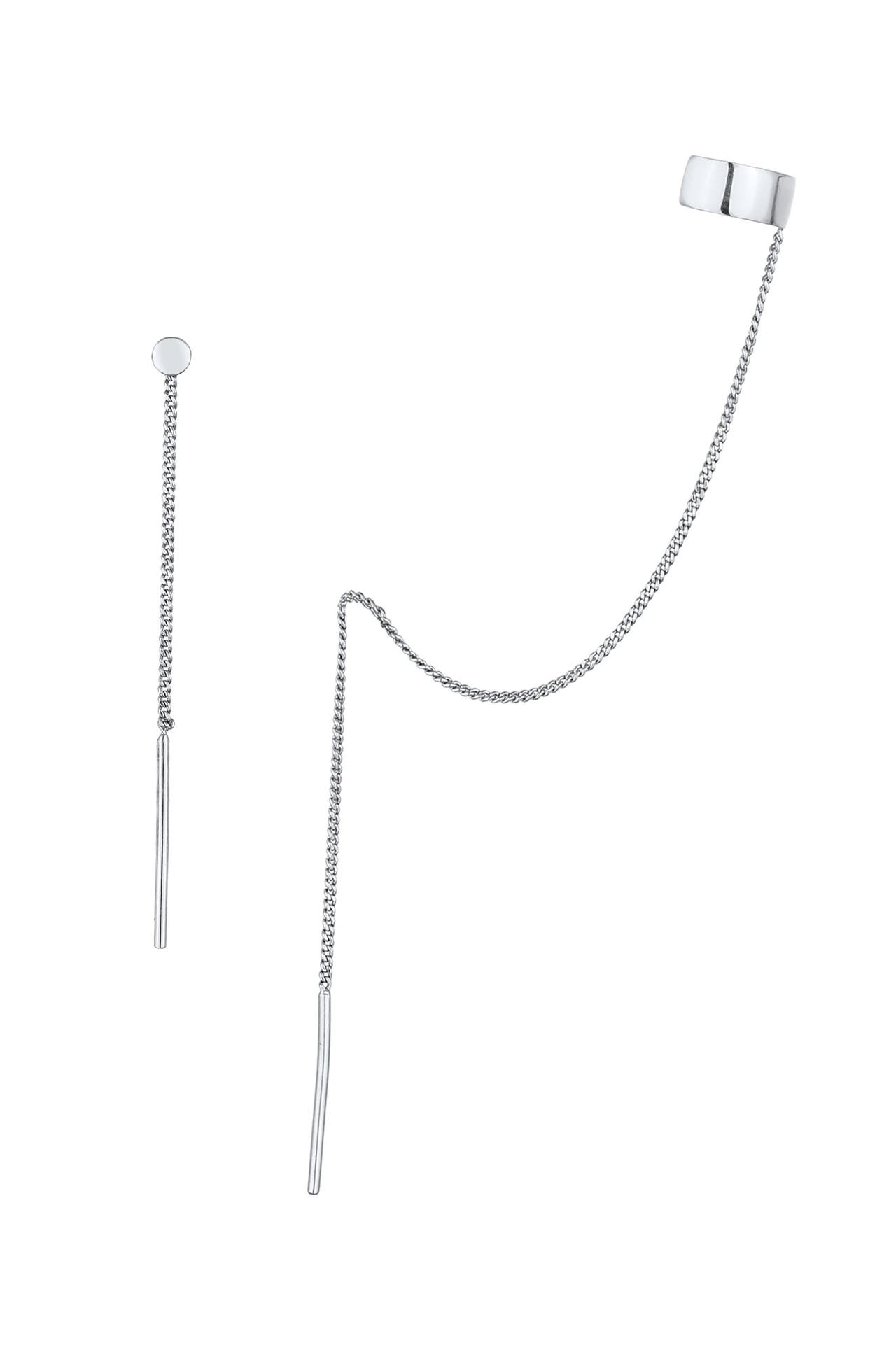 ELLI Ohrringe Earcuff mit Kette Durchzieher Plättchen Poliert 925 Silber Silber, Bild 1