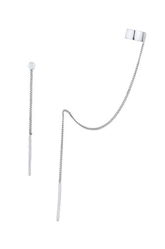 ELLI Ohrringe Earcuff mit Kette Durchzieher Plättchen Poliert 925 Silber Silber