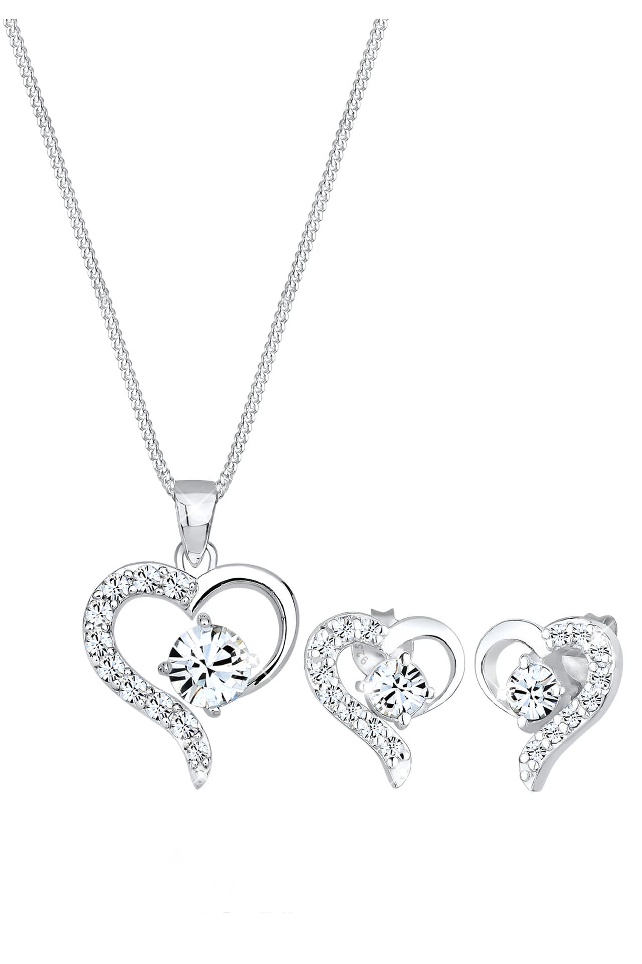ELLI Schmuckset Set mit Herz Weiß 925 Sterling Silber, mit Kristallen von Swarovski® Weiß, Bild 1