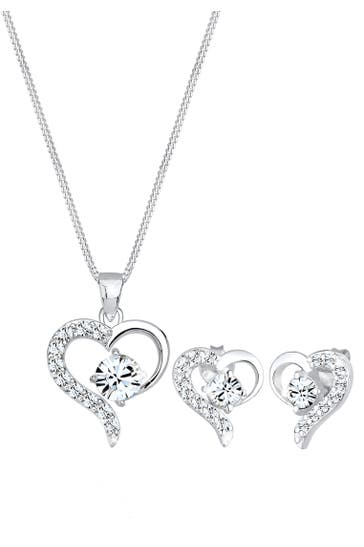 ELLI Schmuckset Set mit Herz Weiß 925 Sterling Silber, mit Kristallen von Swarovski® Weiß